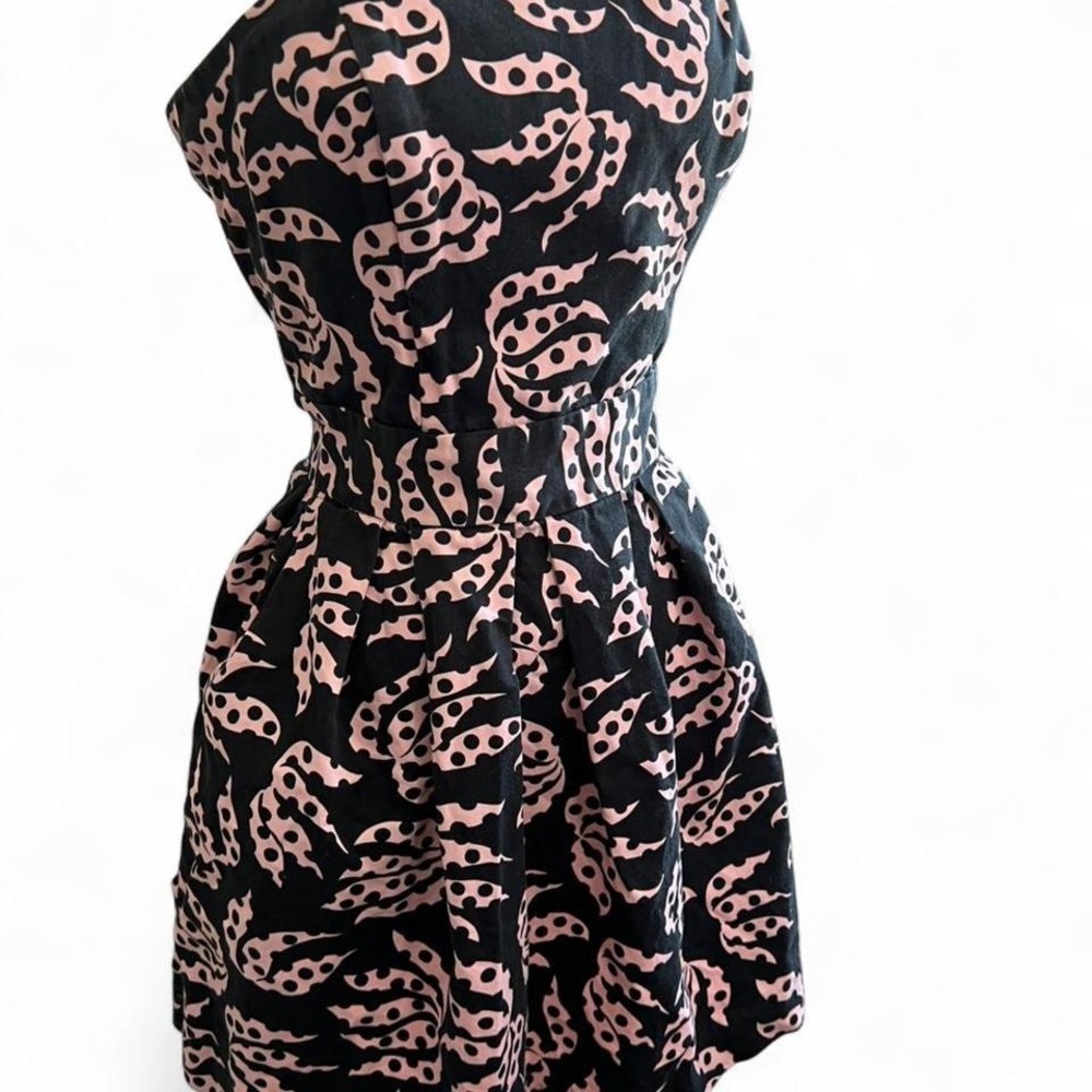 French Connection Pink Black Abstract Polka Dot Strapless Mini Dress Size 8